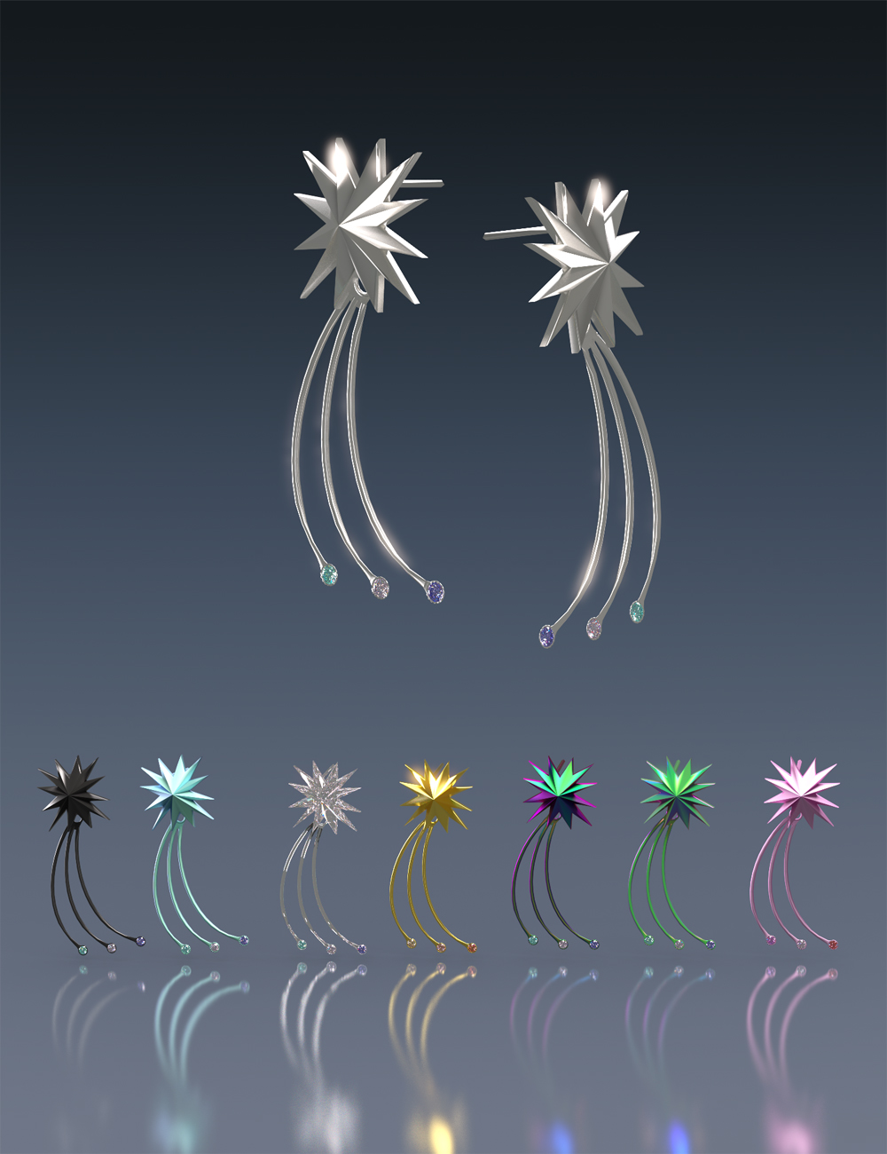 Shooting Star Earrings for Genesis 8 and 8.1 Females by: PinkLotus, 3D Models by Daz 3D