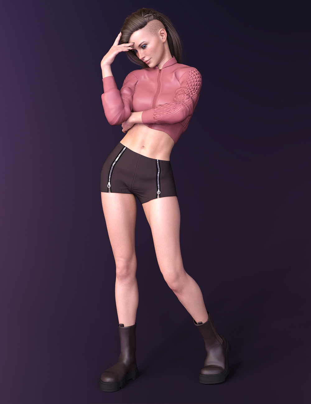 X-Fashion Leather Cropped Outfit for Genesis 8 and 8.1 Female by: xtrart-3d, 3D Models by Daz 3D