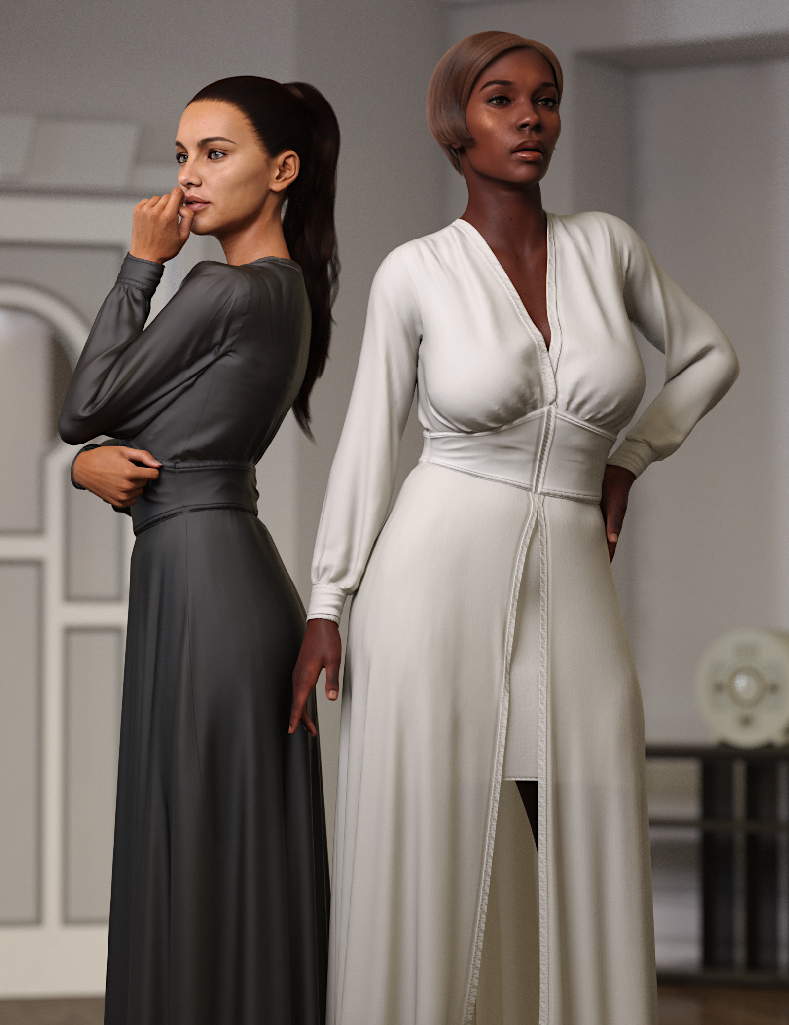 dForce Vintage Lounge Gown for Genesis 8 and 8.1 Females by: Toyen, 3D Models by Daz 3D