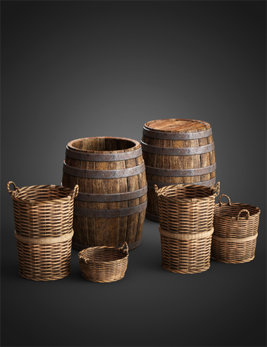 The Alchemist Workshop Props - Barrels and Baskets