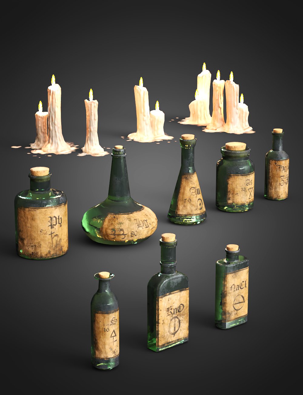 The Alchemist Workshop Props - Candles and Vials by: Dekogon Studios, 3D Models by Daz 3D