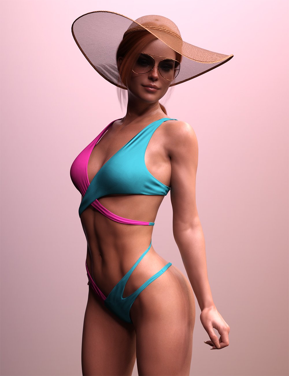 X Fashion Color Cross Swimsuit Outfit for Genesis 8 and 8.1 Females