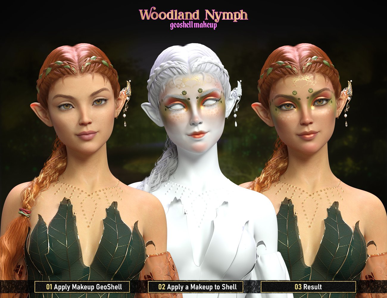 FPE Woodland Nymph Geoshell Makeup for Genesis 8.1 Female by: FenixPhoenixEsid, 3D Models by Daz 3D