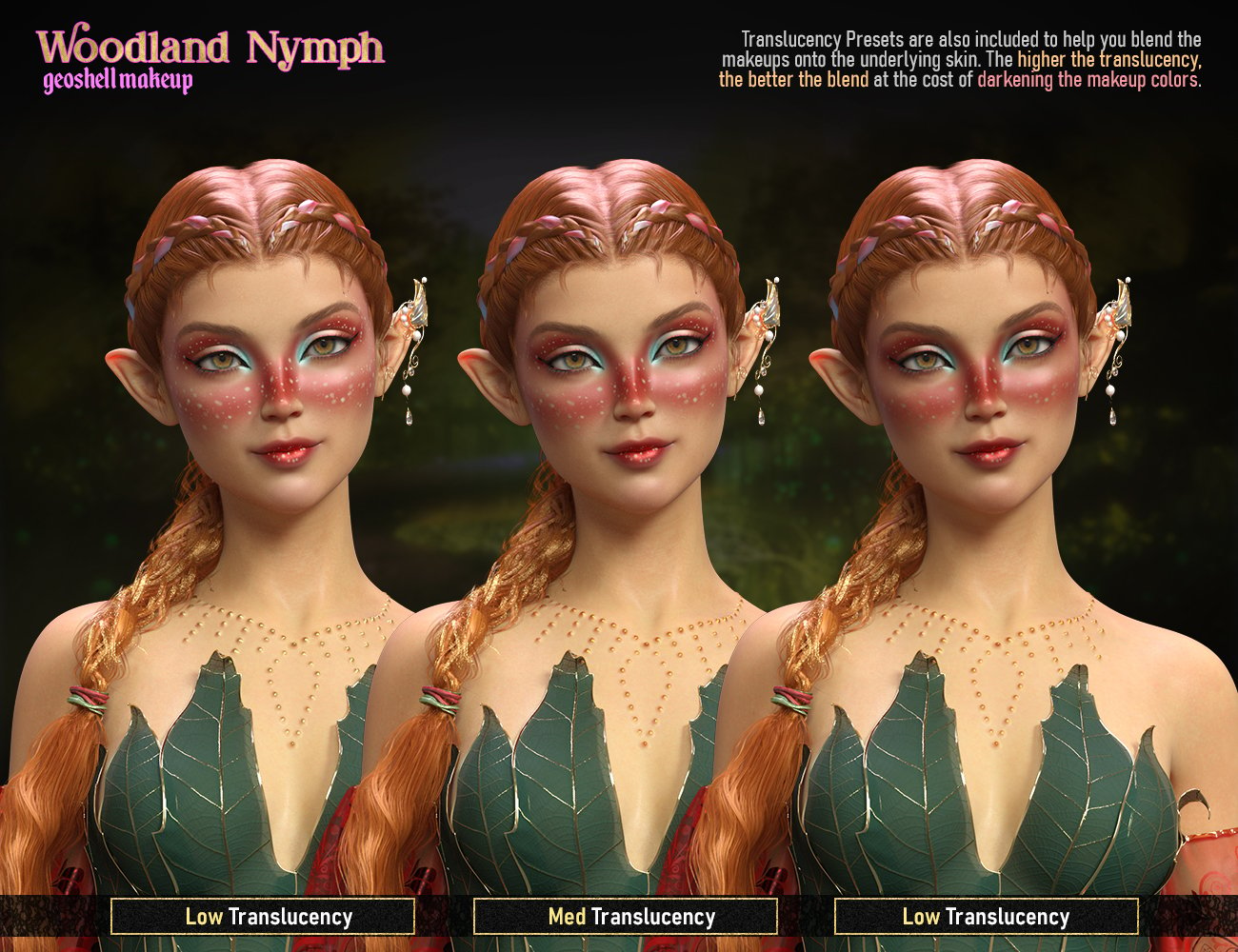 FPE Woodland Nymph Geoshell Makeup for Genesis 8.1 Female by: FenixPhoenixEsid, 3D Models by Daz 3D
