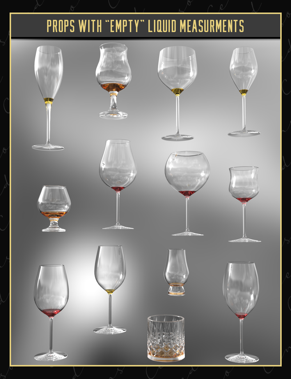 The Censored Cellar: Wine and Whiskey Glasses by: Censored, 3D Models by Daz 3D