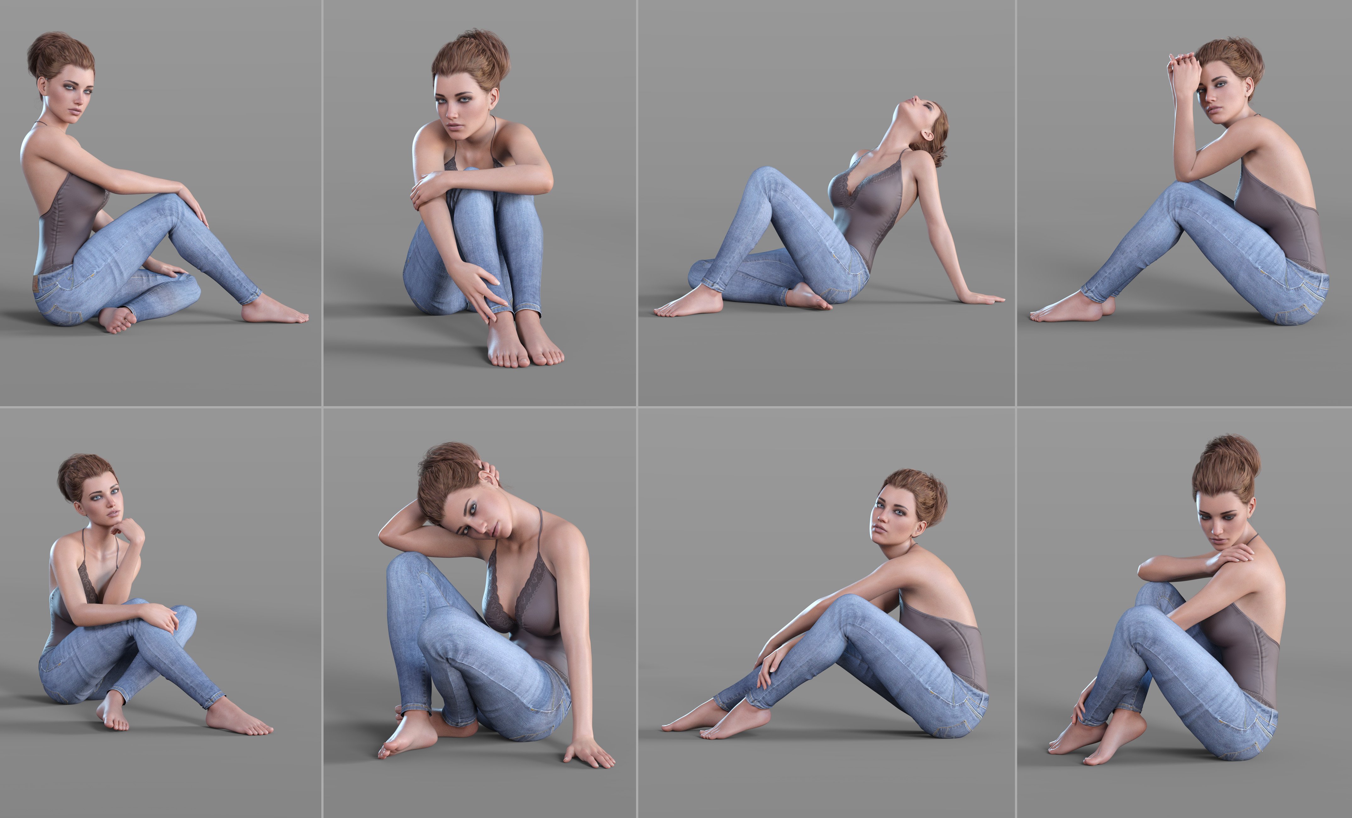 Z Ultimate Sitting on the Floor Pose Collection for Genesis 8 and 8.1 Female by: Zeddicuss, 3D Models by Daz 3D