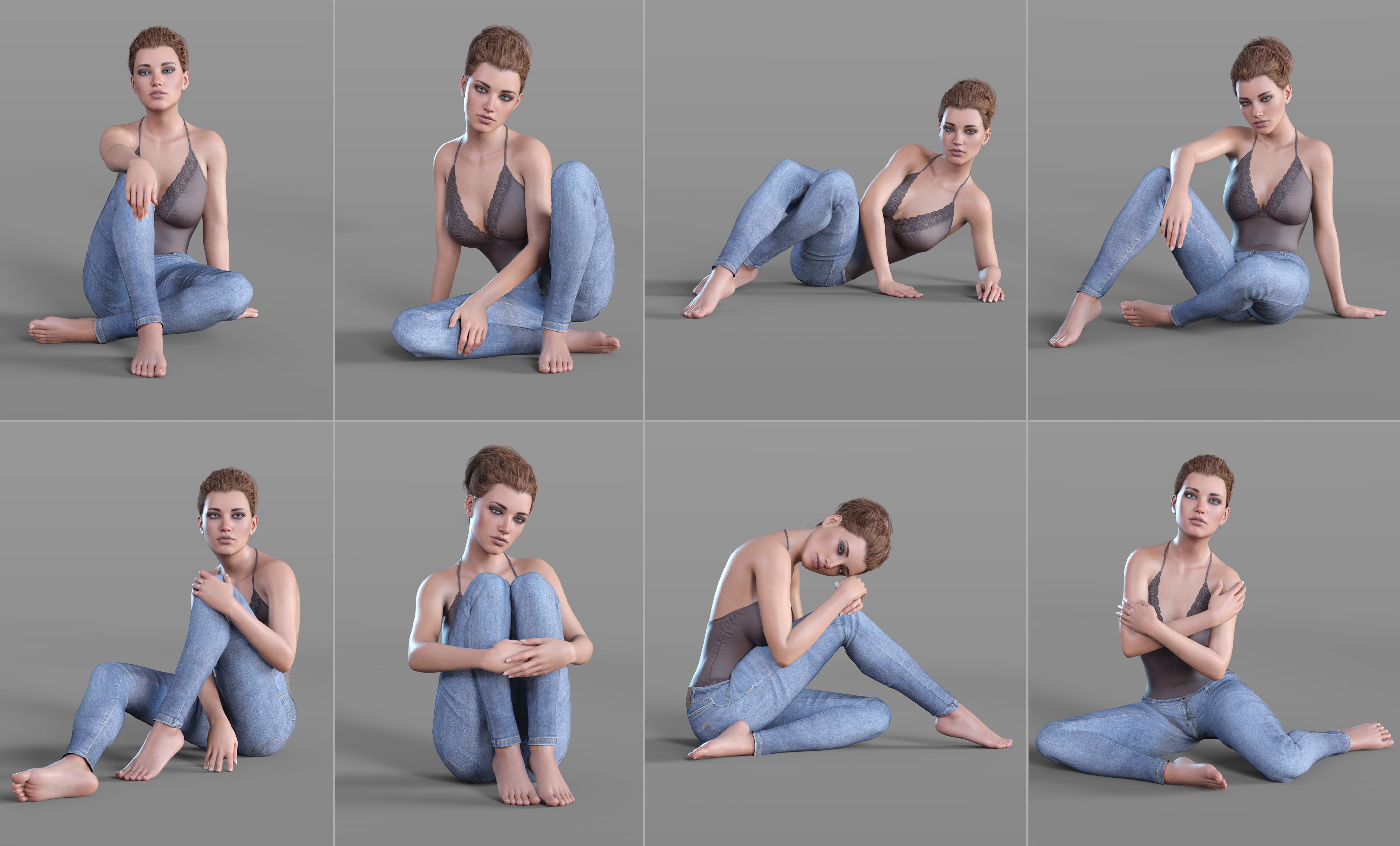 Z Ultimate Sitting on the Floor Pose Collection for Genesis 8 and 8.1 Female by: Zeddicuss, 3D Models by Daz 3D