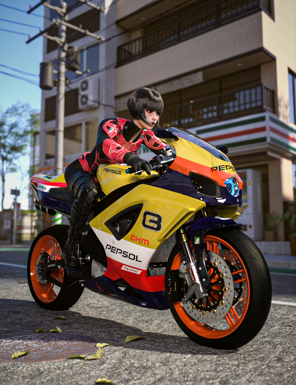 Street Bike Construction Kit Poses for Genesis 8 and 8.1 Female by: mossberg, 3D Models by Daz 3D