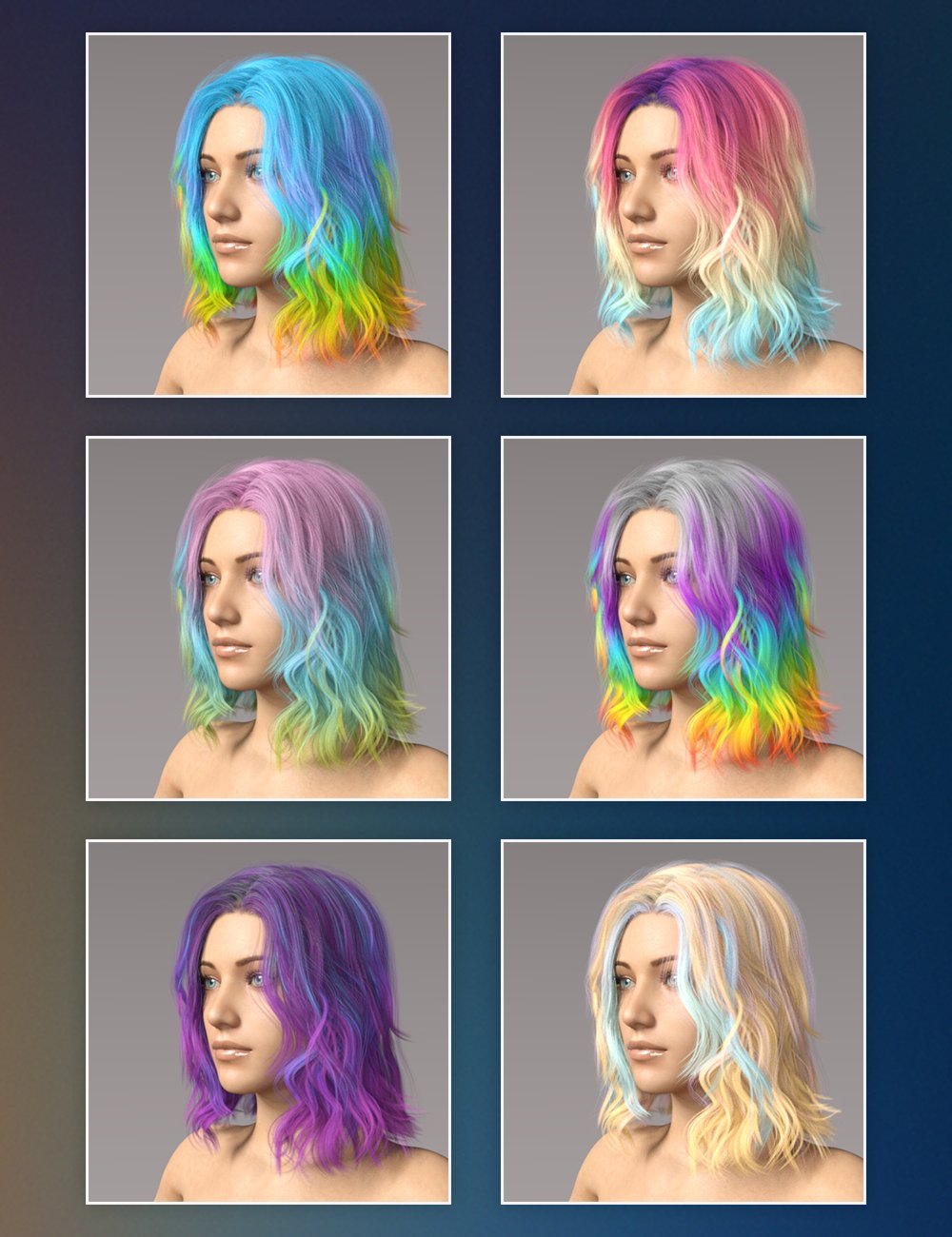 Rainbow Hair - Iray Shaders by: Dimidrol, 3D Models by Daz 3D