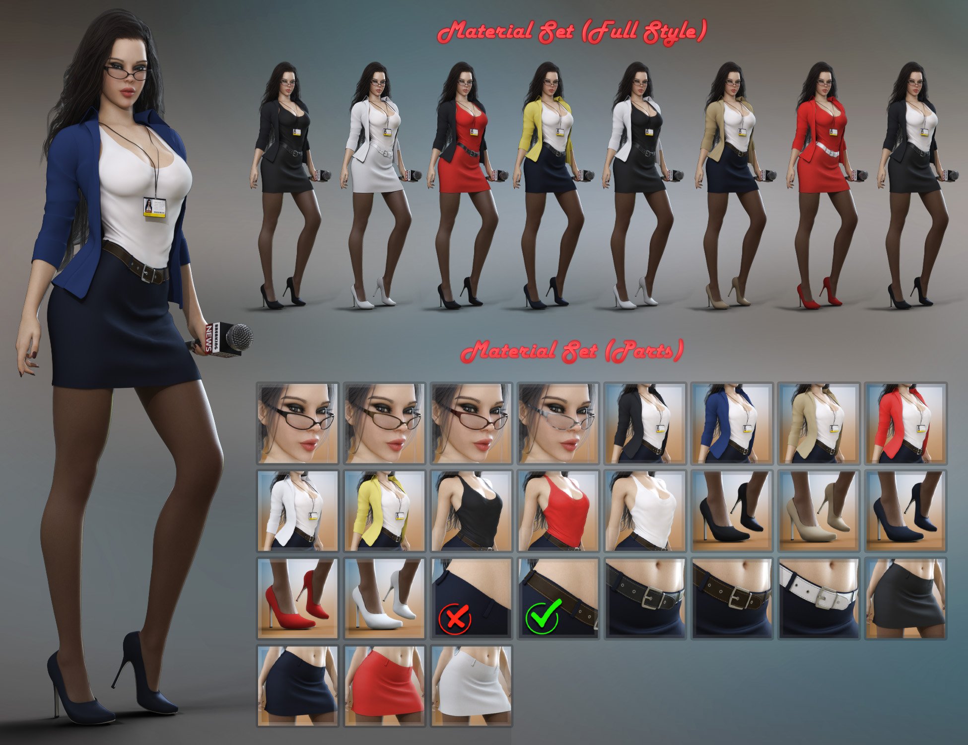 News Reporter Outfit with dForce for Genesis 8 and 8.1 Females by: Pretty3D, 3D Models by Daz 3D