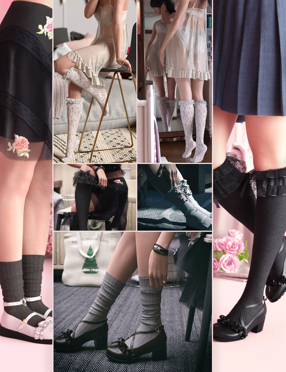 KuJ Kawaii Fashion Socks and Shoes Collection II for Genesis 8 and 8.1 Females by: Kujira, 3D Models by Daz 3D