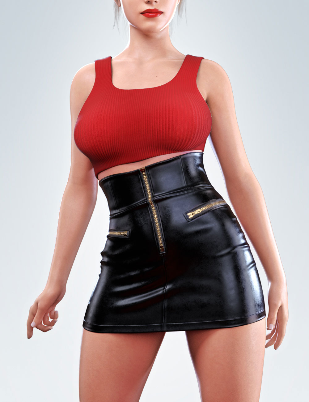 dForce COG Crop Top With Leather Skirt for Genesis 8 and 8.1 Females by: CatOnGlade, 3D Models by Daz 3D