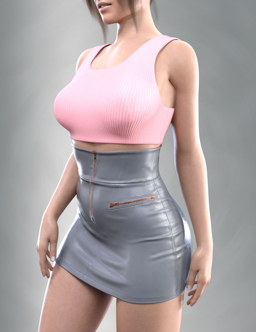 dForce COG Crop Top With Leather Skirt for Genesis 8 and 8.1 Females by: CatOnGlade, 3D Models by Daz 3D