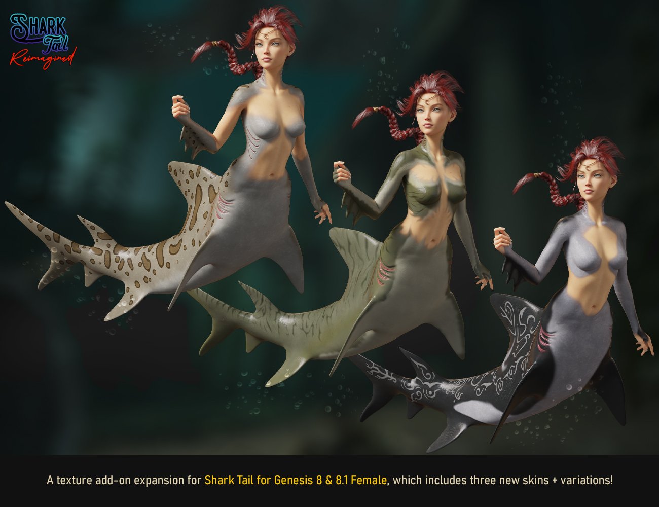 Shark Tail Reimagined Texture Add-On for Genesis 8 and 8.1 Female by: FenixPhoenixEsid, 3D Models by Daz 3D
