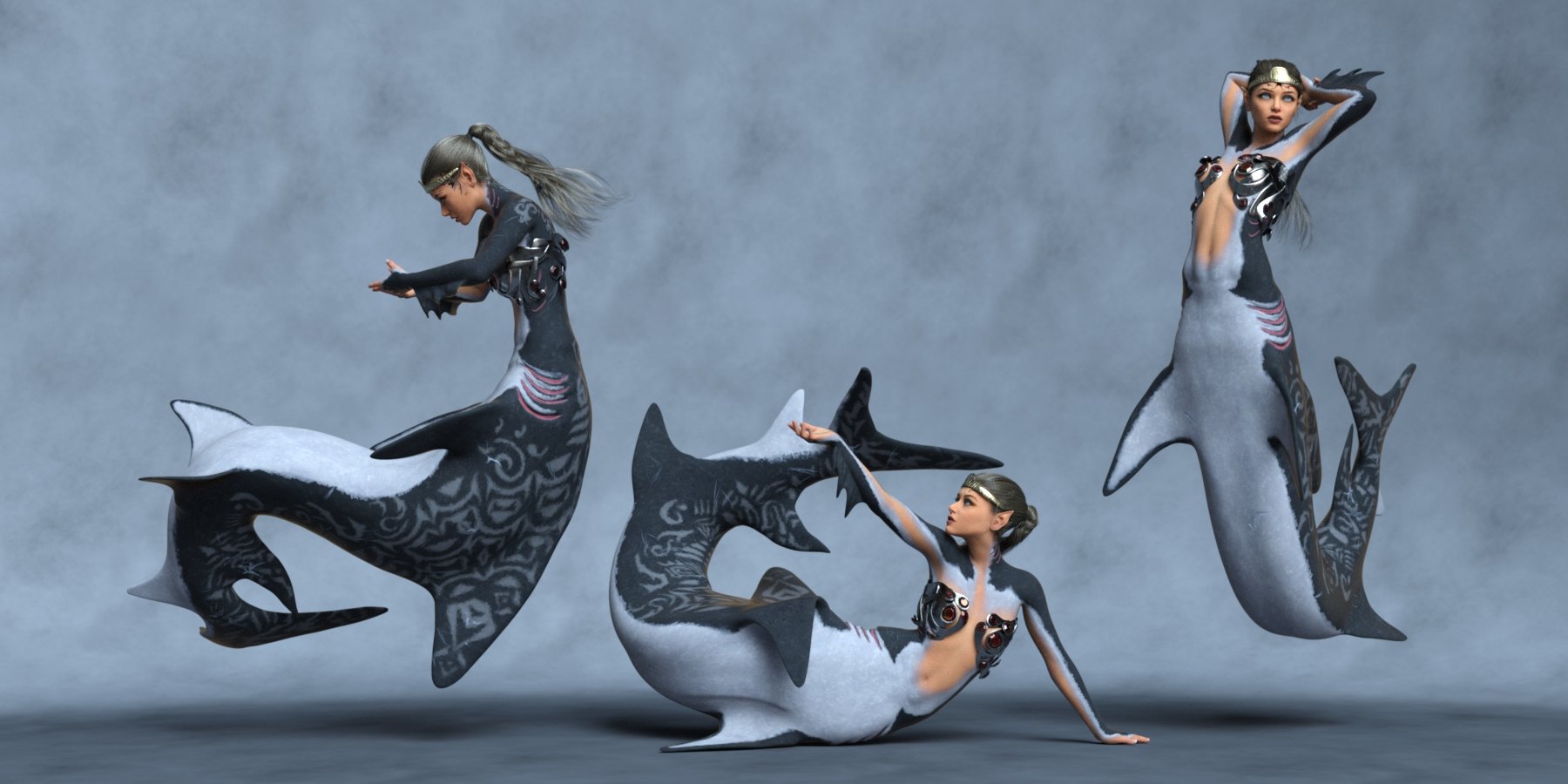 Sharkey Hierarchical Poses for Genesis 8.1 Female and FPE Shark Tail by: Ensary, 3D Models by Daz 3D