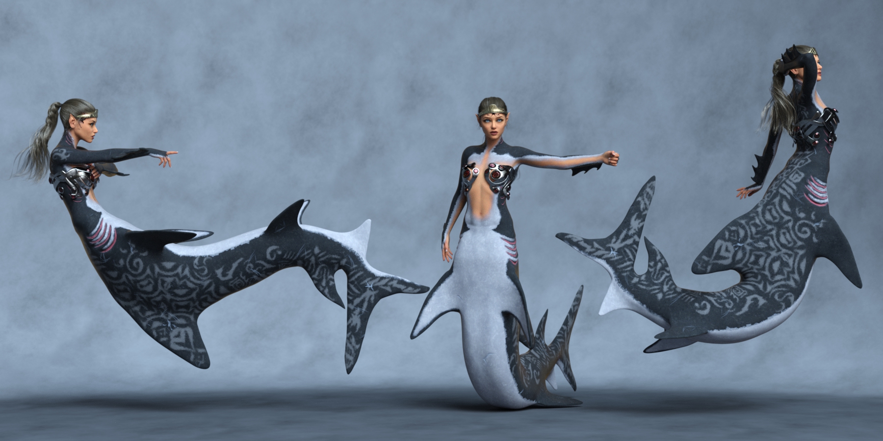Sharkey Hierarchical Poses for Genesis 8.1 Female and FPE Shark Tail by: Ensary, 3D Models by Daz 3D