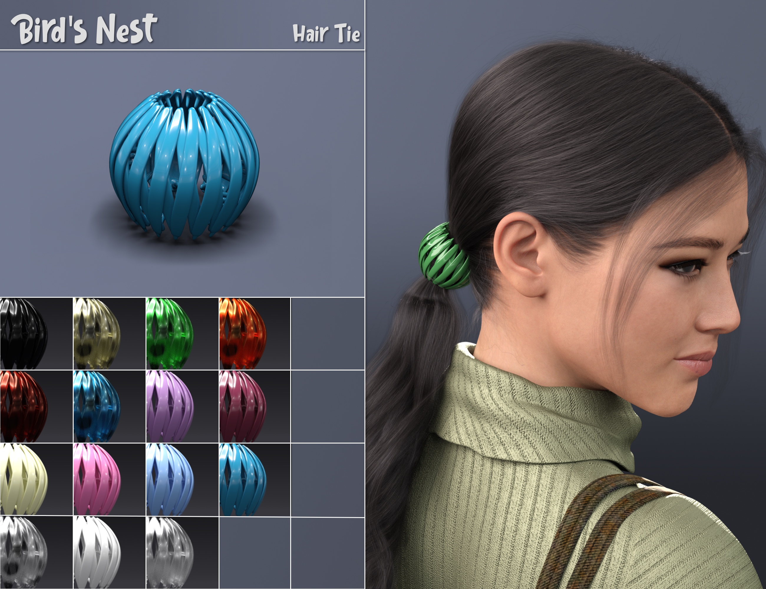 NG 3-in-1 Low Ponytail Hair Accessories - Set 1 by: NewGuy, 3D Models by Daz 3D