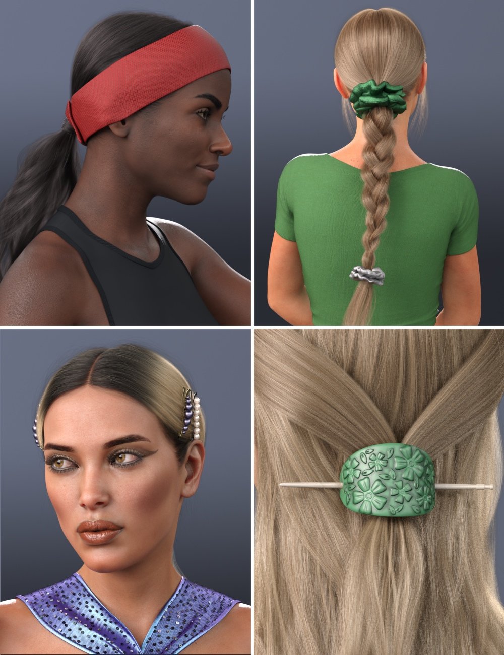 NG 3-in-1 Low Ponytail Hair Accessories - Set 2 | Daz 3D