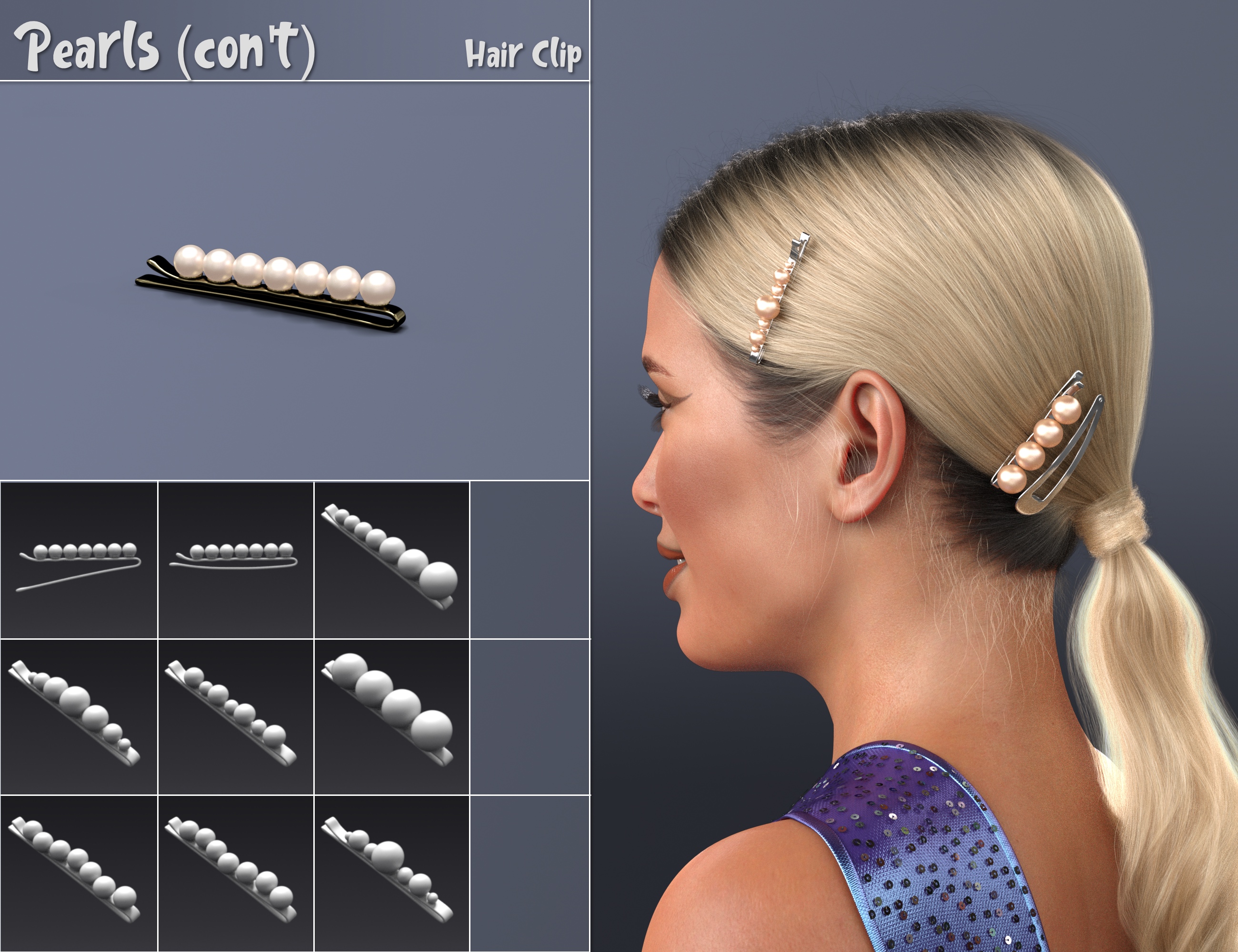 NG 3-in-1 Low Ponytail Hair Accessories - Set 2 by: NewGuy, 3D Models by Daz 3D