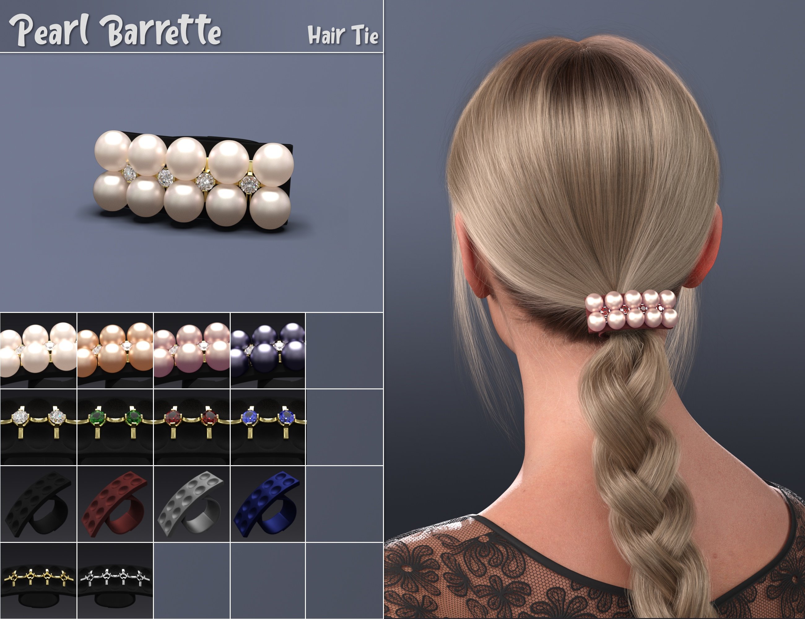 NG 3-in-1 Low Ponytail Hair Accessories - Set 2 by: NewGuy, 3D Models by Daz 3D