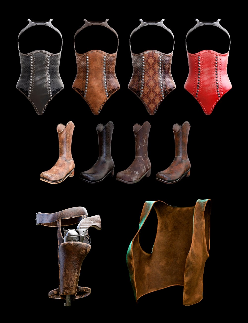 M3D Western Outfit, Hat/Hair, and Weapon for Genesis 8 and 8.1 Female ...