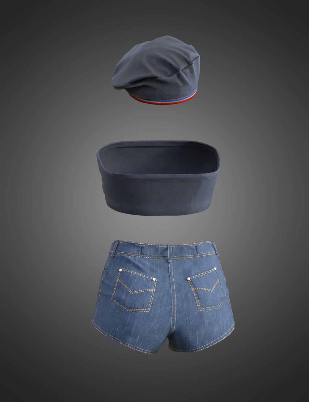 Pride Outfit Shorts, Shirt, and Beret for Genesis 8 and 8.1 Females by: Charlie, 3D Models by Daz 3D