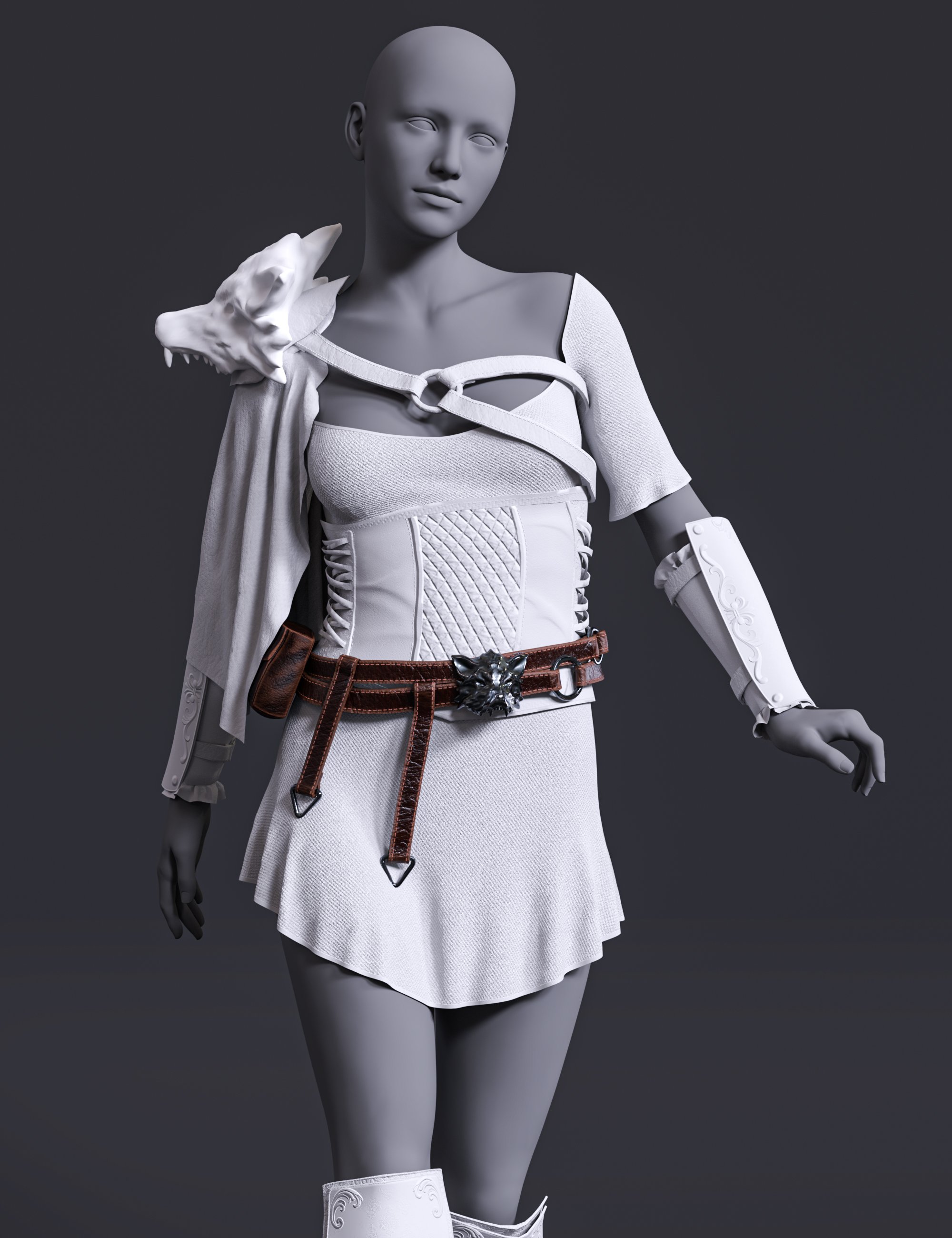Aurola Warrior Wolf dForce Shoulder Pad and Belt for Genesis 8 and 8.1 Females by: Beautyworks, 3D Models by Daz 3D