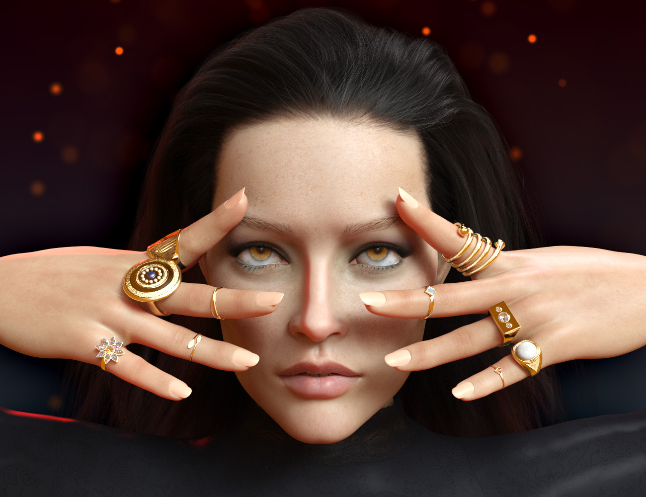 Statement Rings Collection for Genesis 8 and 8.1 Female by: esha, 3D Models by Daz 3D