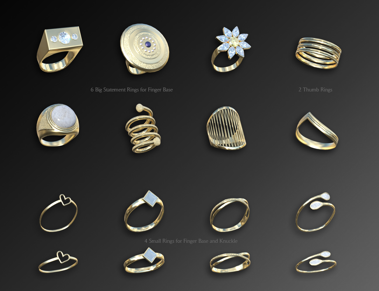 Statement Rings Collection for Genesis 8 and 8.1 Female by: esha, 3D Models by Daz 3D