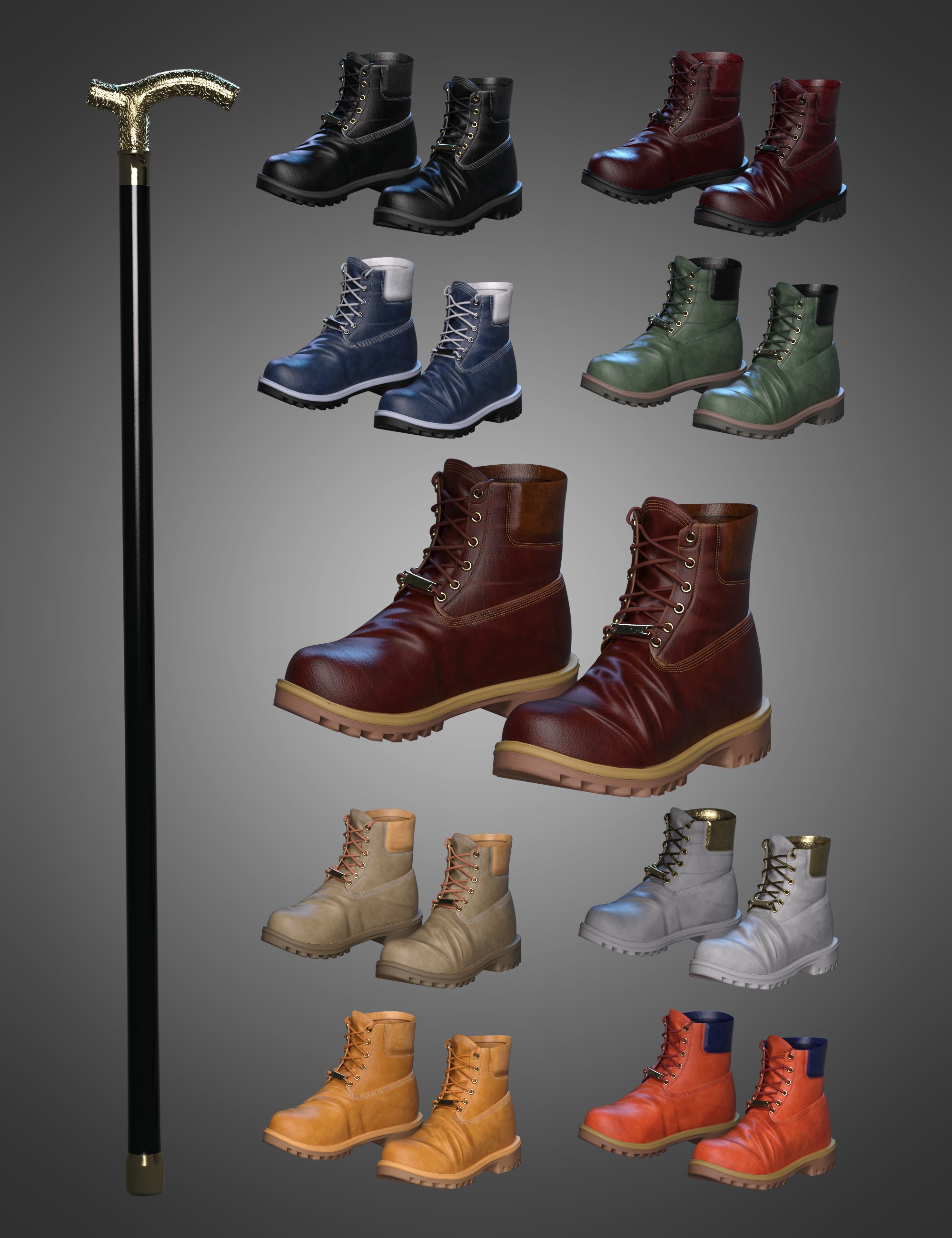 Victorian Vampire Shoes and Cane for Genesis 8 and 8.1 Males by: fefecoolyellow, 3D Models by Daz 3D