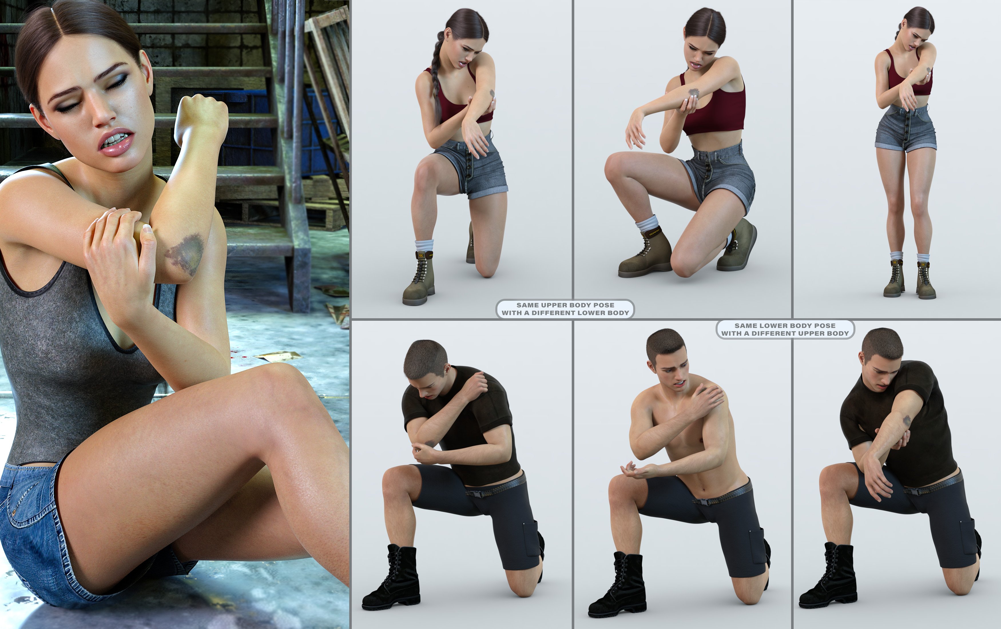 Z Hurt and Bruised Pose Mega Set for Genesis 8 and 8.1 by: Zeddicuss, 3D Models by Daz 3D