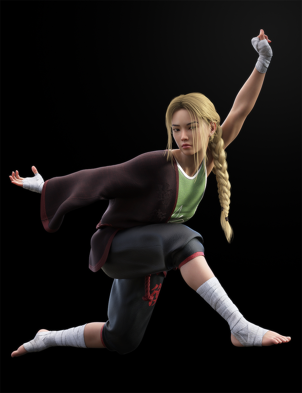 dForce KungFu Fury Outfit for Genesis 8 and 8.1 Females by: Val3dartbiuzpharb, 3D Models by Daz 3D
