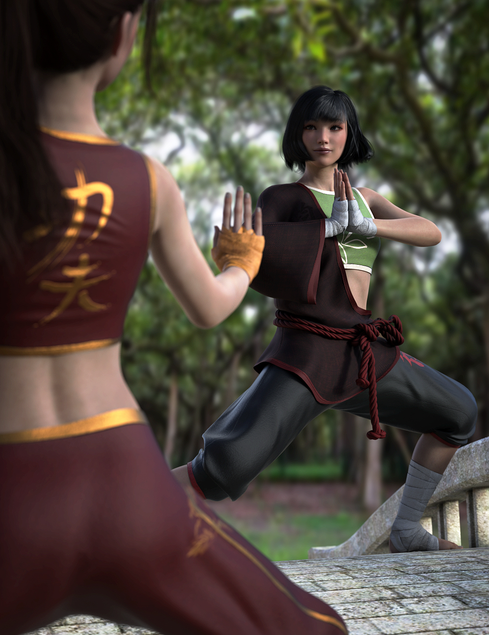 dForce KungFu Fury Outfit for Genesis 8 and 8.1 Females by: Val3dartbiuzpharb, 3D Models by Daz 3D