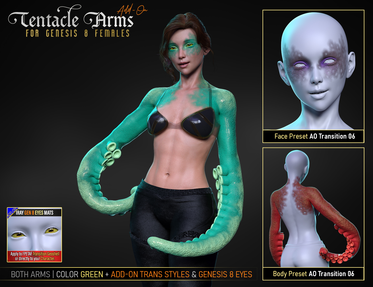 FPE Tentacle Arms Add-On for Genesis 8 and 8.1 Females by: FenixPhoenixEsid, 3D Models by Daz 3D