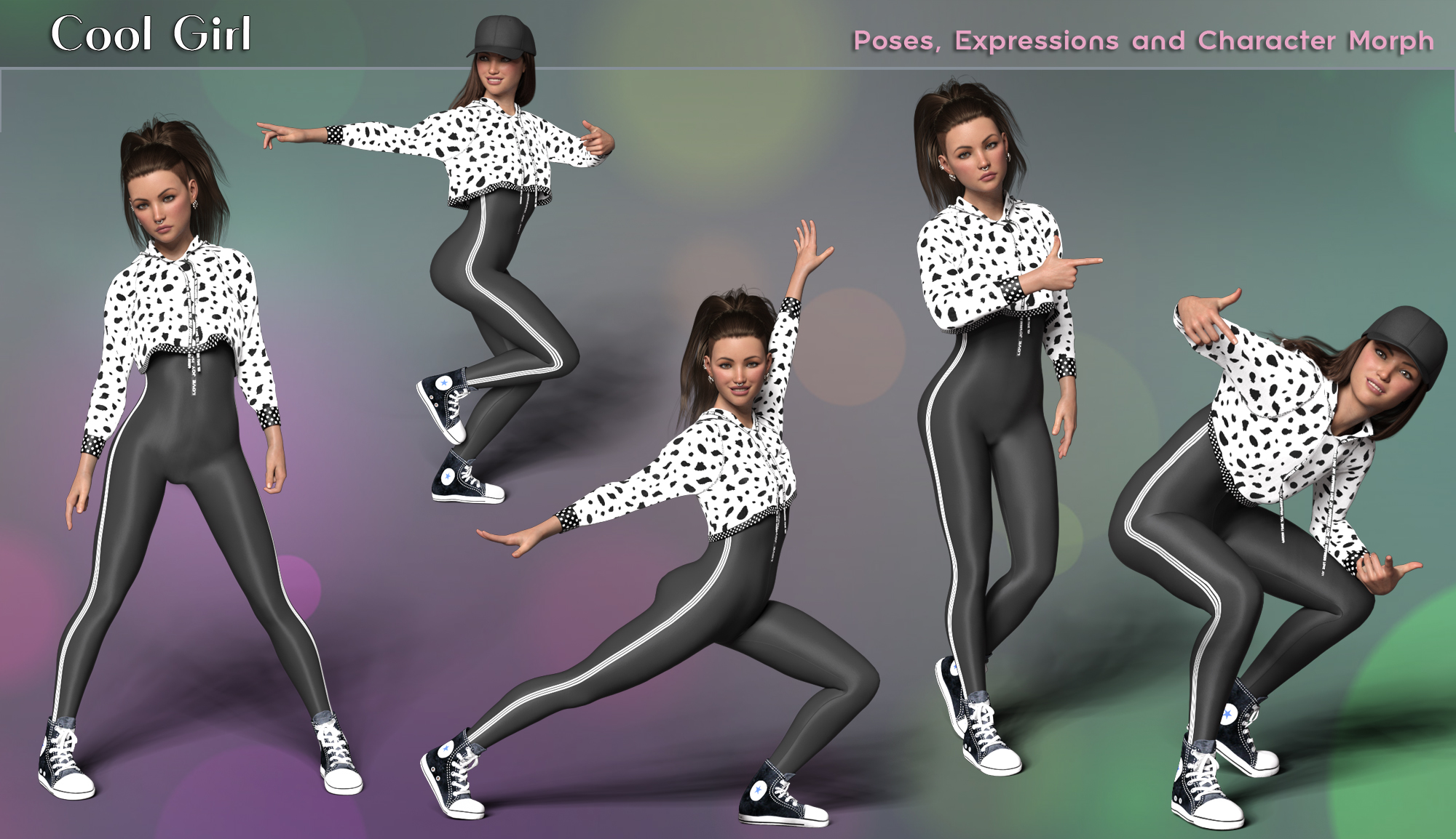 Cool Girl Shape, Poses, and Expressions for Genesis 8 and 8.1 Female by: P3Design, 3D Models by Daz 3D