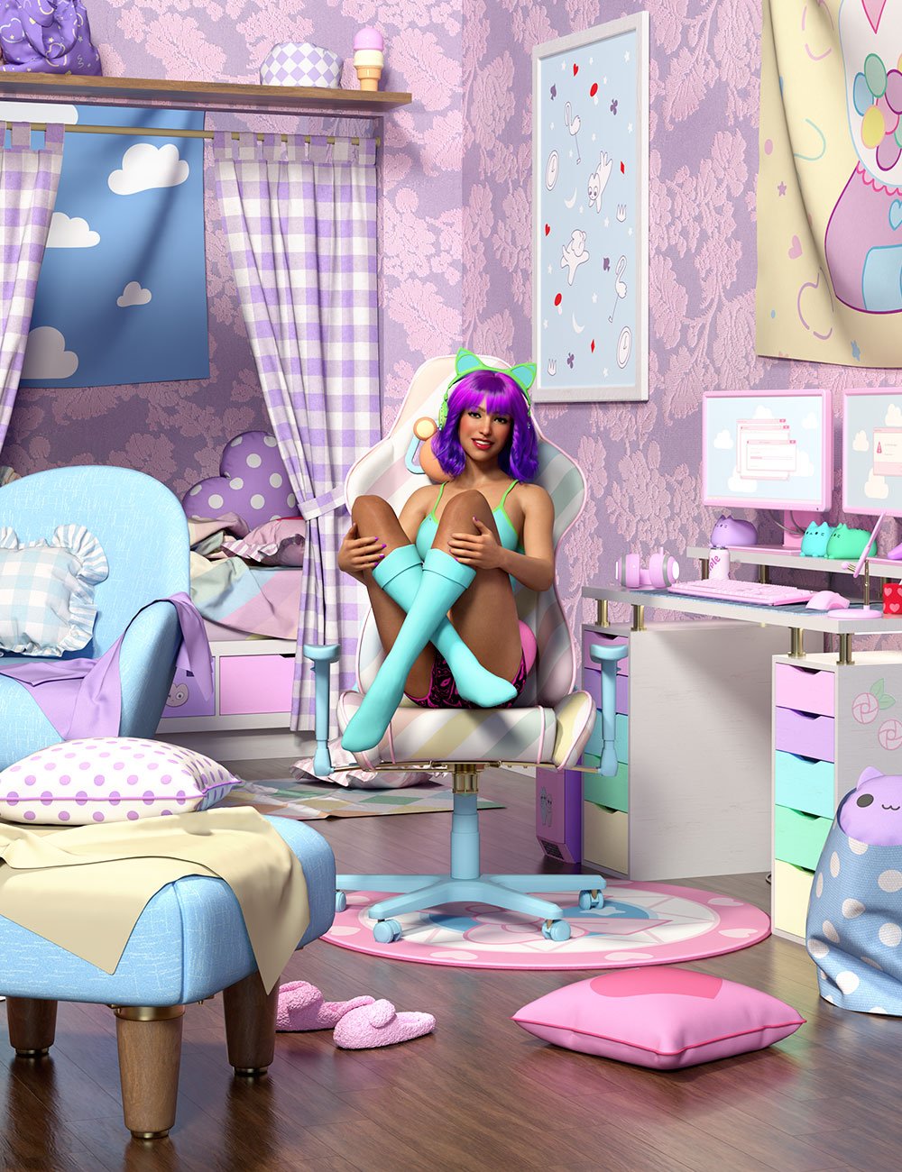 Goth and Kawaii Gamer Room by: Falco, 3D Models by Daz 3D