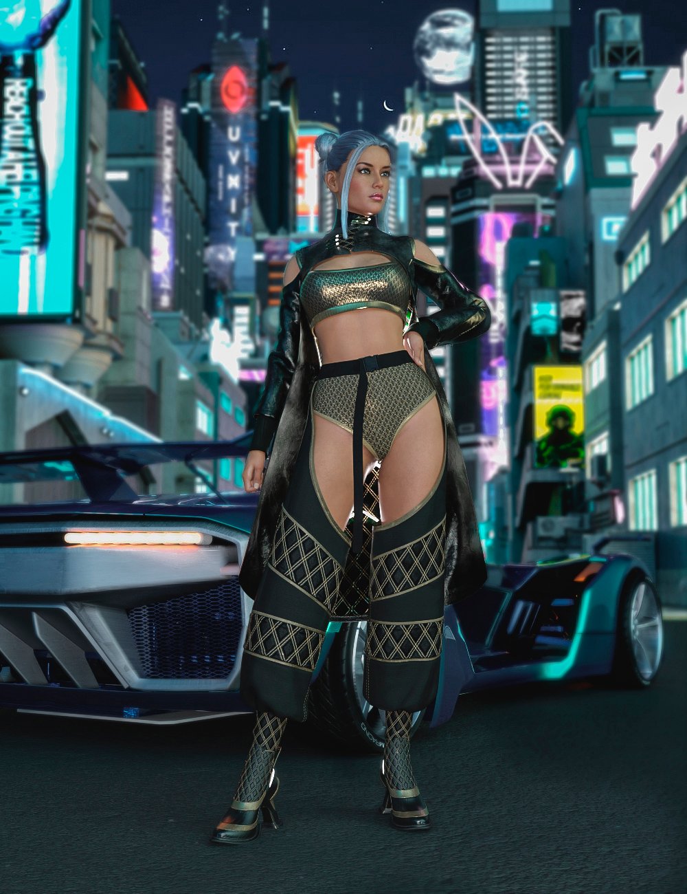 Cyber Killer W dForce Outfit for Genesis 8.1 Female by: Otart, 3D Models by Daz 3D