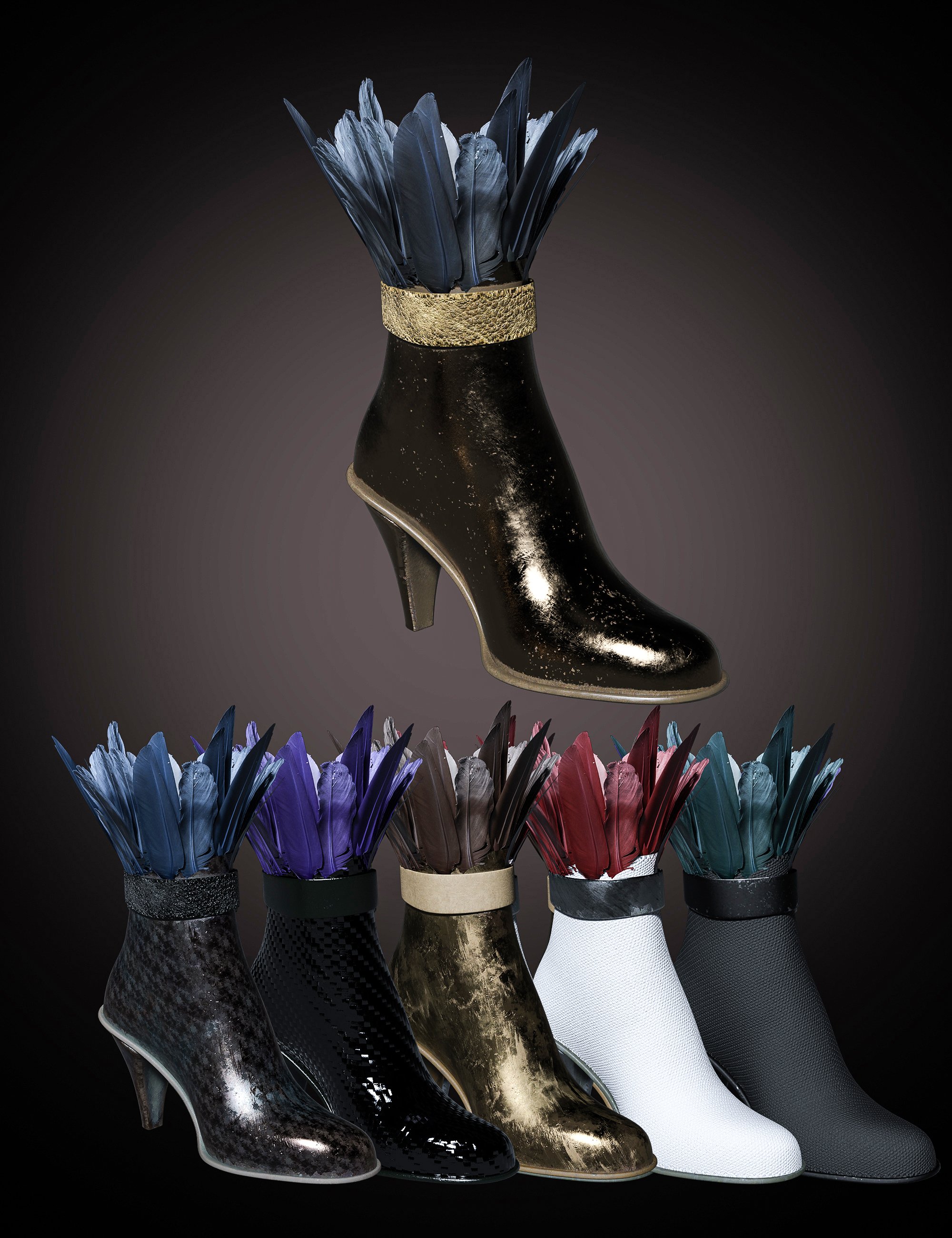 Ravyn Feathered Shoes for Genesis 8 and 8.1 Females by: Beautyworks, 3D Models by Daz 3D