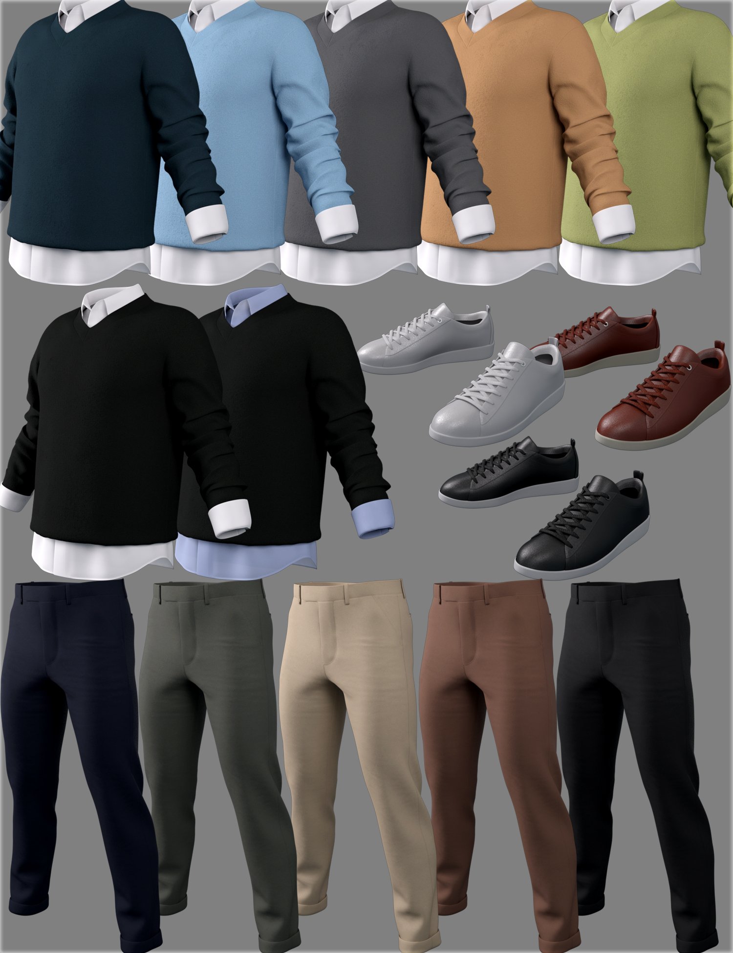 dForce HnC V-Neck Knit Outfits for Genesis 8.1 Males | Daz 3D