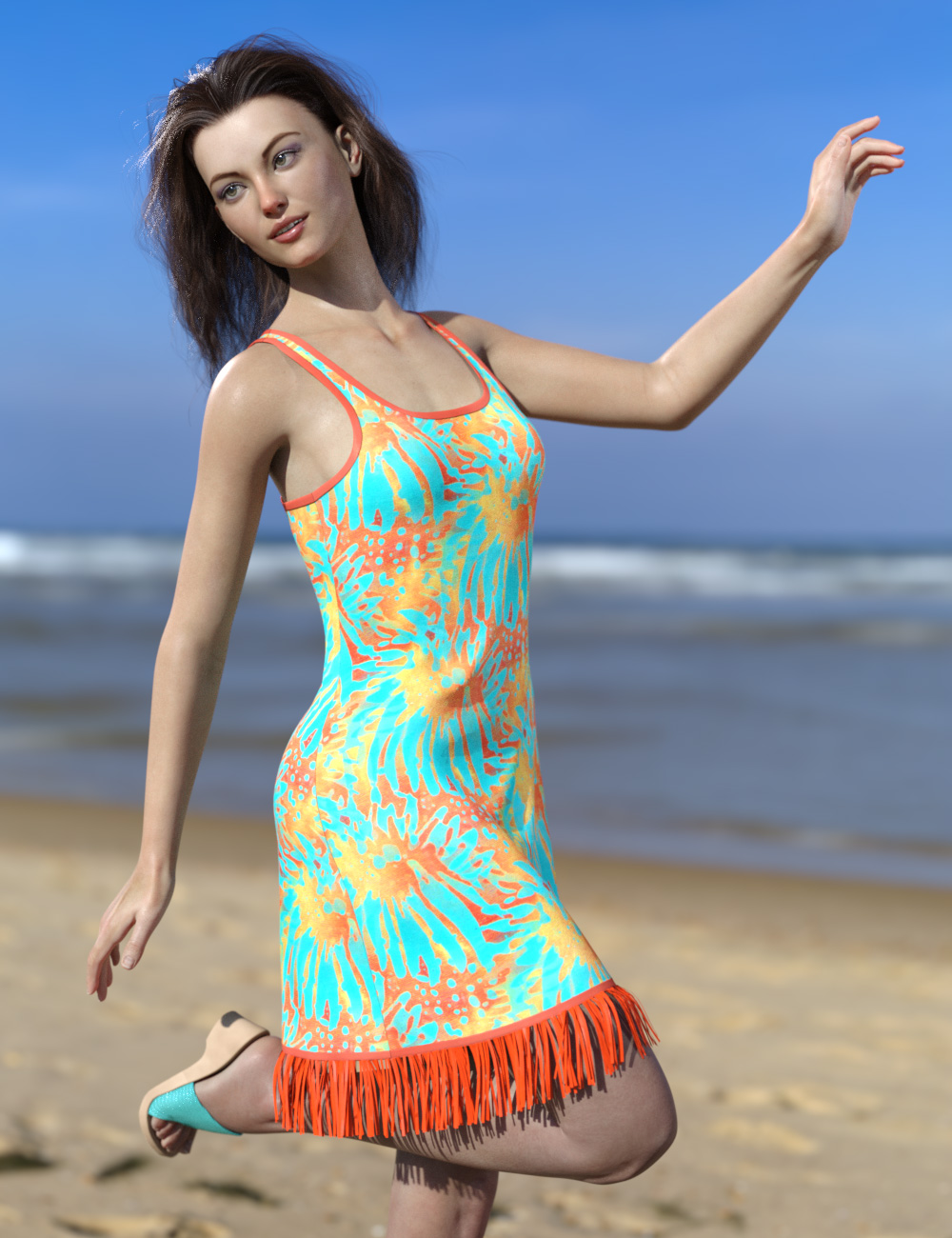 dForce Fringy Beach Dress for Genesis 8 and 8.1 Females by: esha, 3D Models by Daz 3D