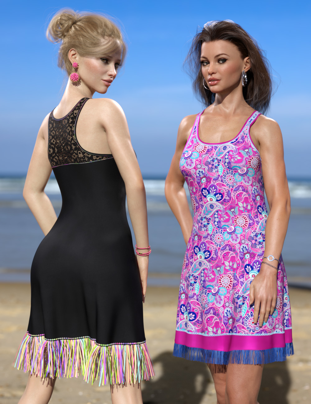 Fringy Beach Dress Texture Add-on by: esha, 3D Models by Daz 3D
