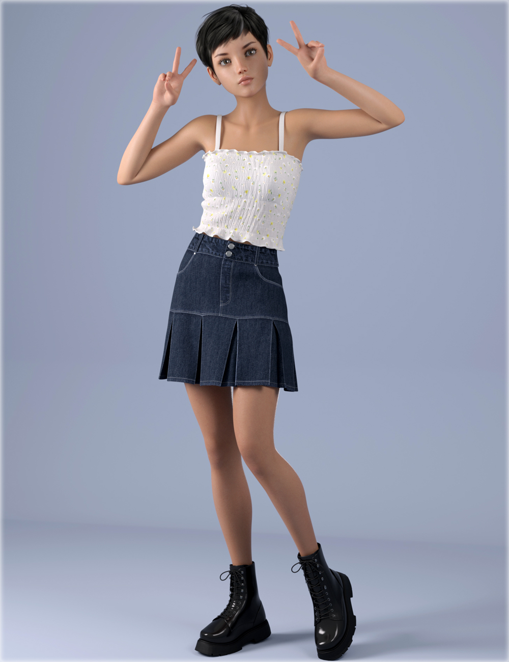dForce HnC Pleated Denim Skirt Outfit for Genesis 8.1 Females by: IH Kang, 3D Models by Daz 3D