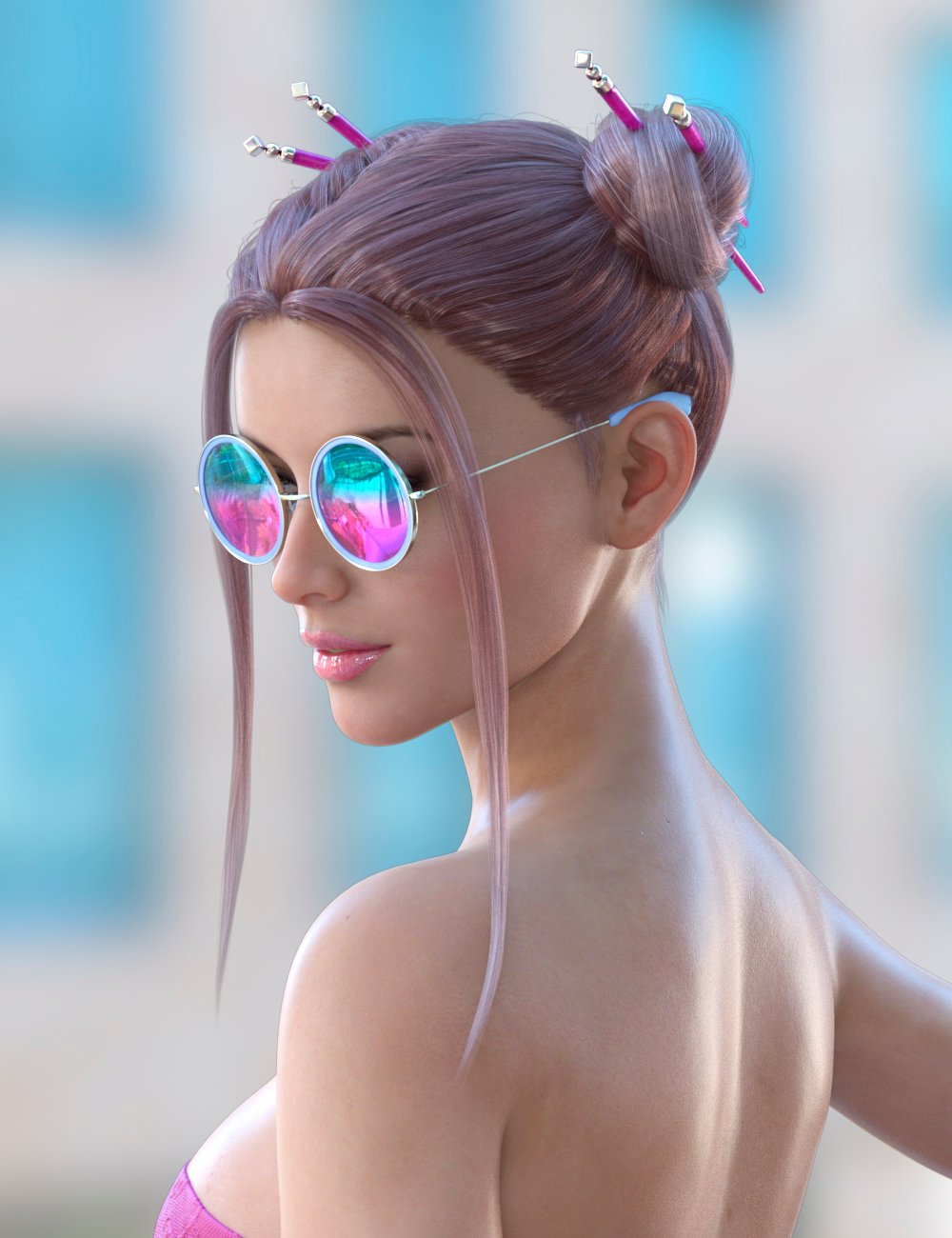 Double Buns Hairstyle for Genesis 8.1 Females by: Blue Rabbit, 3D Models by Daz 3D