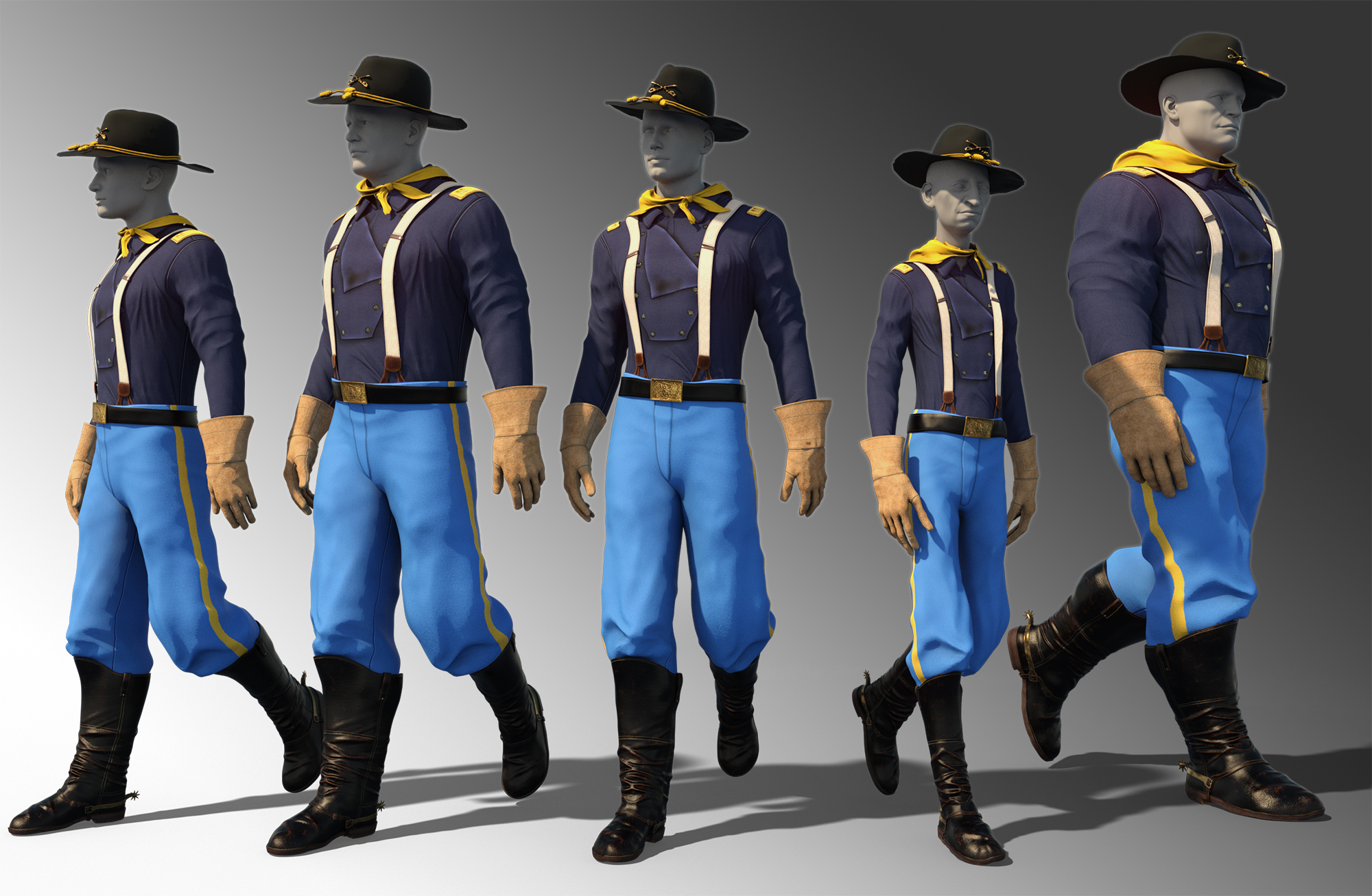 dForce US Cavalry Outfit for Genesis 8 and 8.1 Males by: Meshitup, 3D Models by Daz 3D
