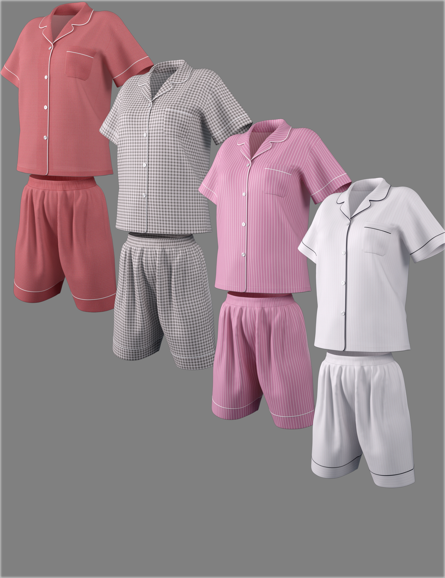dForce HnC Summer Pajamas Outfits for Genesis 8.1 Females and Males by: IH Kang, 3D Models by Daz 3D