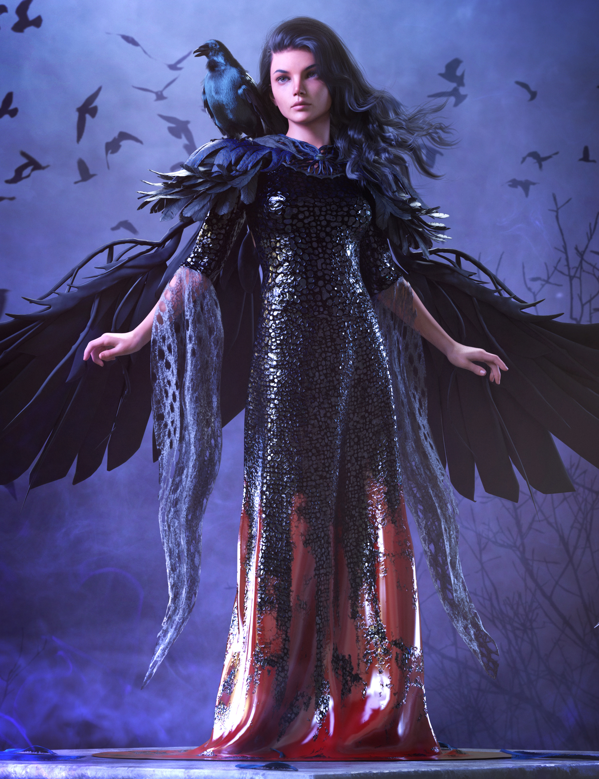 dForce Crow Outfit for Genesis 8 and  Females | Daz 3D