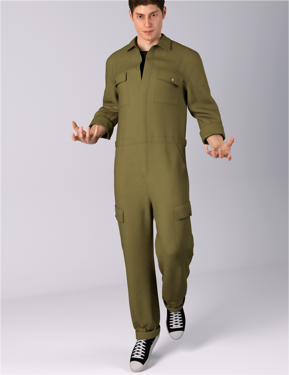 dForce HnC Loose Jumpsuit Outfit for Genesis 8.1 Males by: IH Kang, 3D Models by Daz 3D