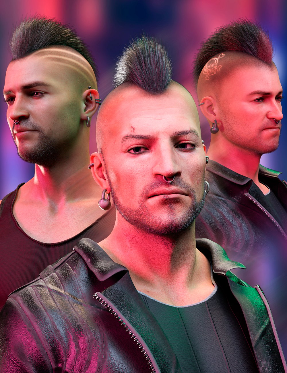 M3DMatt Crest Hair and Piercings Set for Genesis 8 and 8.1 Males