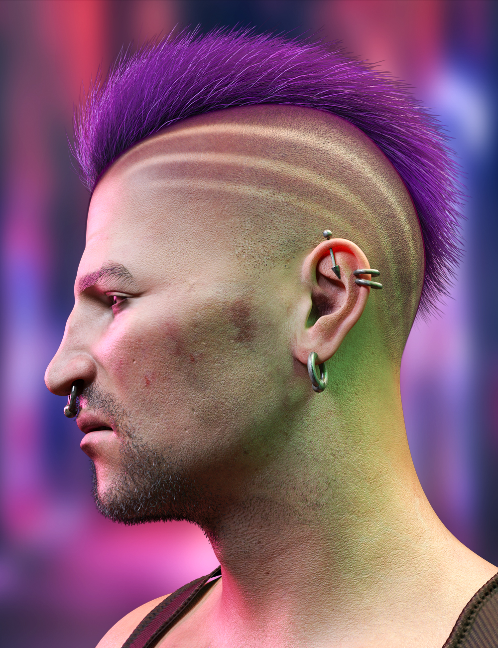 M3DMatt Crest Hair and Piercings Set for Genesis 8 and 8.1 Males by: Matari3D, 3D Models by Daz 3D