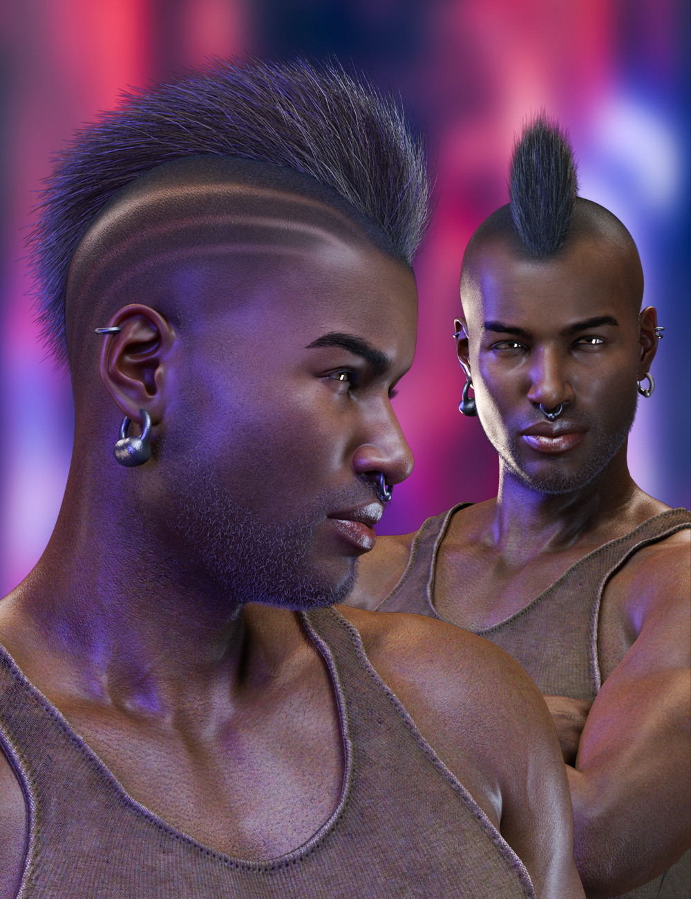 M3DMatt Crest Hair and Piercings Set for Genesis 8 and 8.1 Males by: Matari3D, 3D Models by Daz 3D